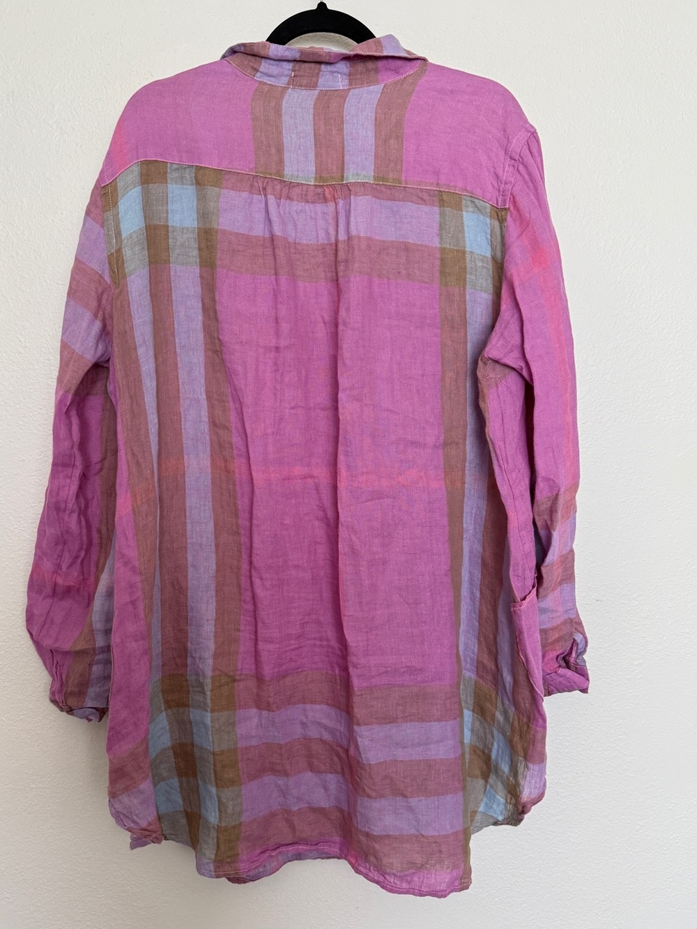CP Shades 100% Linen Pink Plaid Oversized Tunic Shirt Dress L - Picture 3 of 9